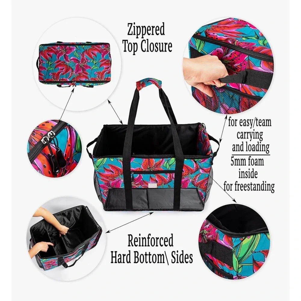 B&C Floral Extra‎ Large Utility Tote Bag Zippered Grocery Beach Travel Bag 24in